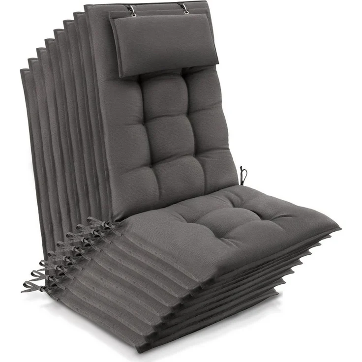 Beautissu Hochlehnerauflage 8er Set Sun-HL Hochlehner Auflage 120x50x8cm Taupe, Mit Kopfpolster, rutschfest & robust – Befestigungsbänder, UV 5 – Bild 1