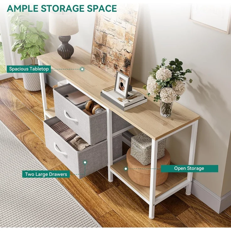 YITAHOME TV Schrank für bis zu 47 Zoll Fernseher, Fernsehtisch Mediaschrank mit 2 Stoffschubladen & 2 Ablagefächern, 110 x 30 x 50 cm Stahlgestell TV Lowboard für Wohnzimmer & Schlafzimmer – Bild 6