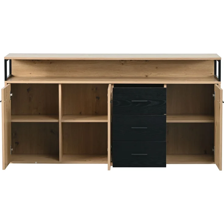 DESVIAE Sideboard mit 3 Türen und 3 Schubladen, 150x35x75,9 cm, aus Spanplatte, Schwarz-Braun – Bild 8