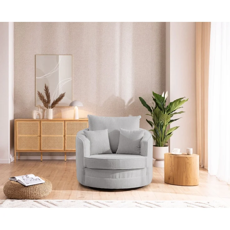S-Style Möbel Drehsessel Ted Love Seat XXL 360 Grad drehbar aus Cord-Stoff, mit Wellenfederung – Bild 2