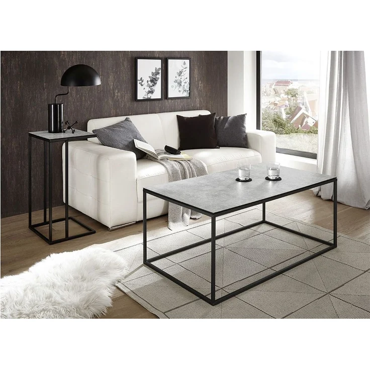 Beistelltisch >FARGO< in grau / schwarz, Metall / Glas - 40x70x35cm (BxHxT) – Bild 2