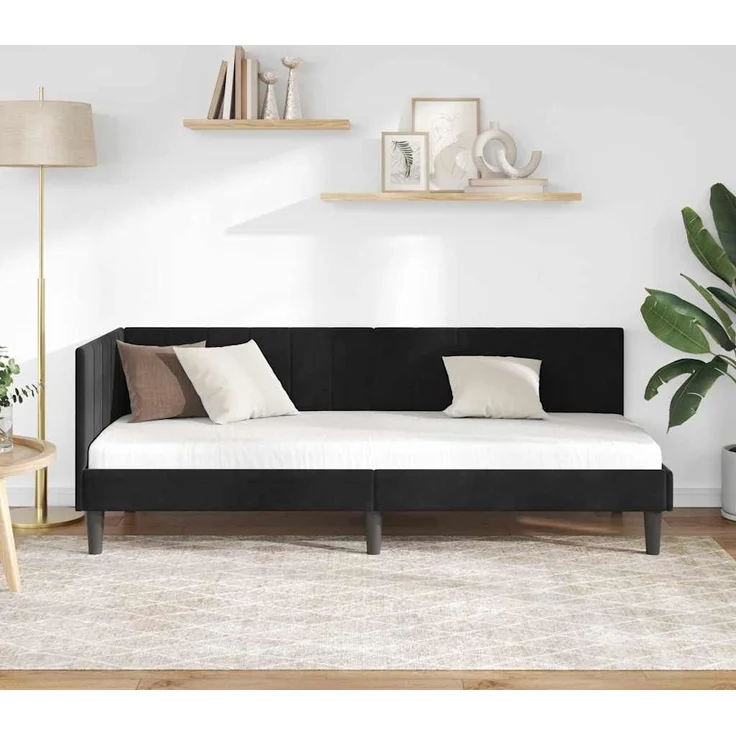 vidaXL Eckbettgestell mit Kopfteil Schwarz 80 cm x 200 cm Samt 42016333 – Bild 2