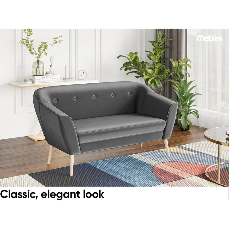 MEBLINI Mini Sofa Set 2-1 für Wohnzimmer - Mini Lounge für drei Personen - Küchensofa - Sofa Klein - Sitzgarnitur - Polstergarnitur - Sofagarnituren - DORIS - 2+1 - Dunkelgrau Samt – Bild 3