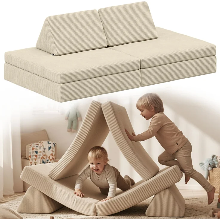 Bellabino 'Nile' Spielsofa, 4-tlg, Cord, beige, faltbare Kindercouch, abnehmbarer & waschbarer Bezug, Kindersofa aus Schaumstoff, Oeko-Tex zertifiziert – Bild 1