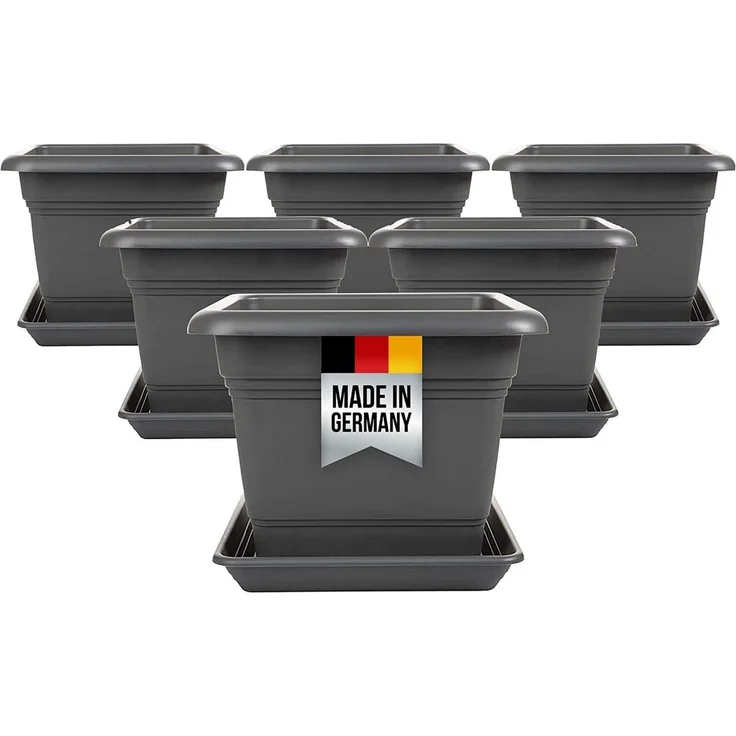 Centi Pflanzkübel Pflanztopf Groß Außen, Blumentopf mit Untersetzer (Set, 6 St, 48cm x 48 cm), Pflanzkübel Kunststoff, Blumentöpfe, Made in Germany, Anthrazit – Bild 1