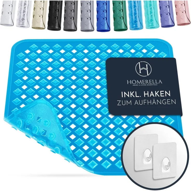 Homerella Duschmatte rutschfest - 100% BPA frei - Inkl. 2 Haken zum Aufhängen 53x53cm, Antirutschmatte Dusche hautsensitiv & schimmelresistent, - Duscheinlage maschinenwaschbar