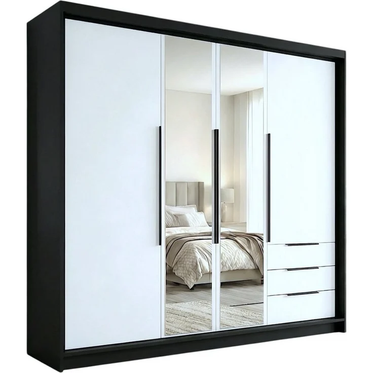 A&J MöbelLand GmbH Drehtürenschrank viertüriger Kleiderschrank mit Schubladen und Metallgriffen. (Geräumiger vier¬türiger Kleiderschrank mit Schubladen und Metallgriffen. Geräumiger Schrank mit einer Breite von 200 cm und Schubladen, ideal zur Aufbewah... – Bild 5