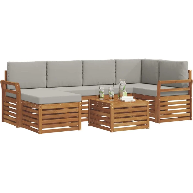 vidaXL Outdoor-Sofagarnitur 7 stk. 5-Sitzer Natur und Hellgrau 3375131 – Bild 3