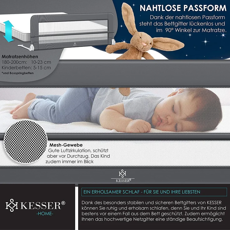 KESSER® Bettschutzgitter, Dunkelgrau, 150cm – Bild 4