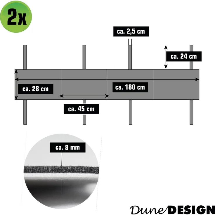 2 Filz Bierbank Auflagen zum Wenden 180x28x0,8cm in Schwarz-Weiß – Bild 7