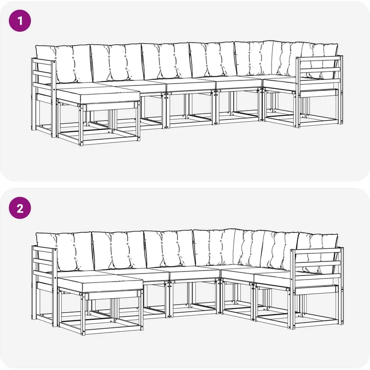 vidaXL Outdoor-Sofagarnitur 7 Stk. Weiß und Schwarz 3389682 – Bild 10