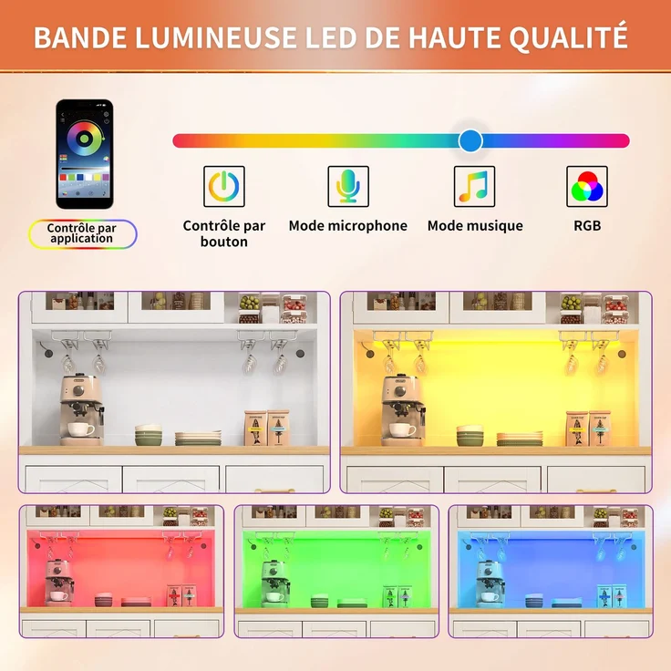 TavilaEcon Küchenbuffet Seitenboard, Aufbewahrungsschrank, Küchenschrank weiß 180 × 40 × 105,5 cm (H × T × B) – Bild 2