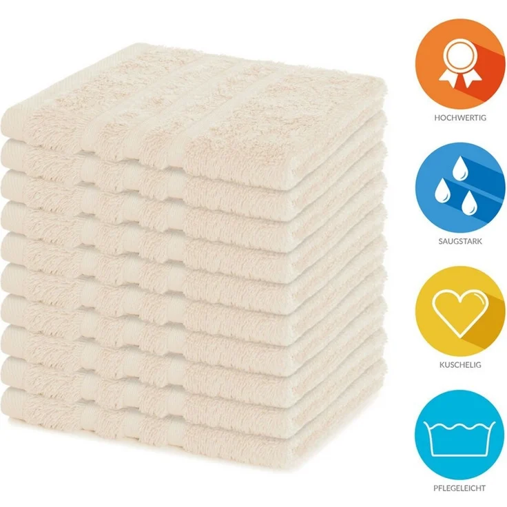 Lavea 10er Set Seiftuch 30x30 cm, Frottierserie Elena, Creme – Bild 2