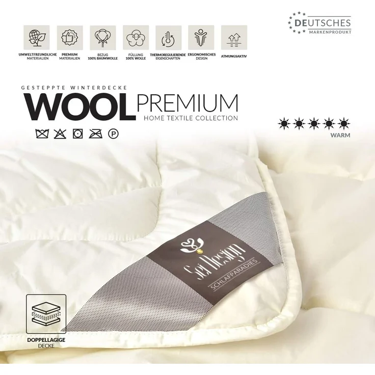 SEI Design Naturfaserbettdecke Winterdecke 135x200 extra warm Wool Premium, Füllung: 100% Schurwolle, Bezug 100% Baumwolle – Bild 5
