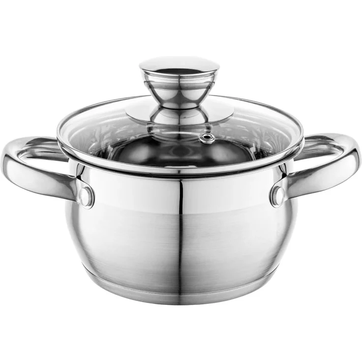 Florina Oliver 14 cm 1,3 L Edelstahltopf mit Glasdeckel | Für Induktion, Gas, Elektro, Ceran | Messskala innen | Spülmaschinengeeignet | Hitzebeständiger Deckel | Langlebig & robust