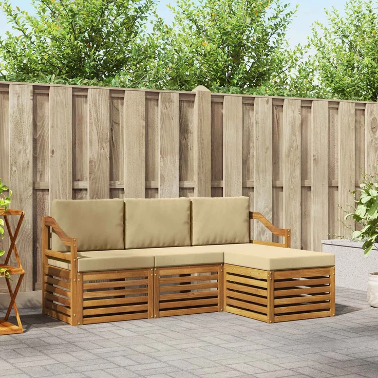 vidaXL Outdoor-Sofagarnitur 4 stk. 4-Sitzer Natur und Beige 3374628 – Bild 1