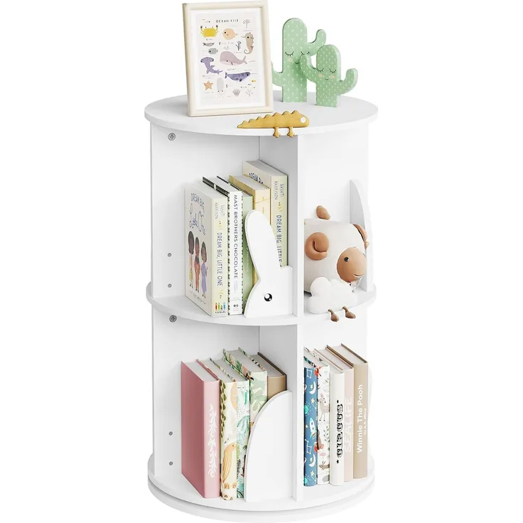 WOLTU Bücherregal Kinder, drehbares Kinderregal mit 2 Ebenen, Bücher Regal Kinderzimmer Wohnzimmer, Drehregal Spielzeugregal Kinderbücherregal Standregal, freistehend, Weiß