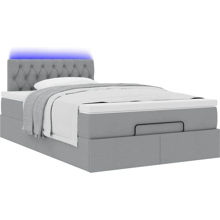 vidaXL Ottoman-Bett mit Matratze & LEDs Hellgrau 120x200 cm Stoff 3312381 – Bild 5