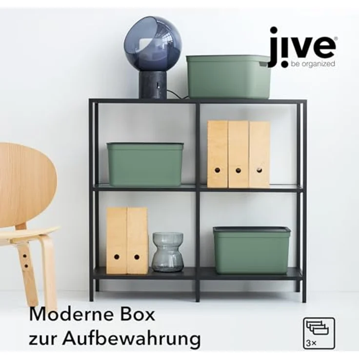 Jive Dekobox 3er- Set Aufbewahrungsbox 16l mit Deckel, Kunststoff (PP recycelt), grün/anthrazit, 3x16l (37.5 x 27.8 x 29.8 cm) – Bild 3