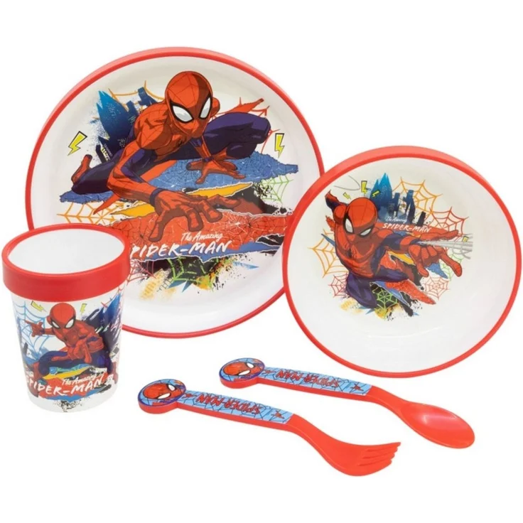 Spiderman Kindergeschirr-Set Set 5-teilig Rutschfestes Ess-Set (5-tlg) – Bild 1