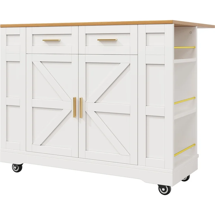 Servierwagen Kücheninsel Weiß, ausziehbar mit Schubladen & Ablage, multifunktional als Esstisch, Beistelltisch oder Küchenwagen, 90cmx120cmx40-65cm – Bild 9