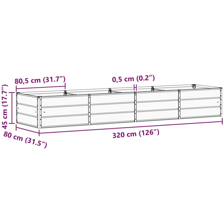 vidaXL Pflanzkübel Anthrazit 320 x 80 x 45 cm Stahl 42018196 – Bild 6
