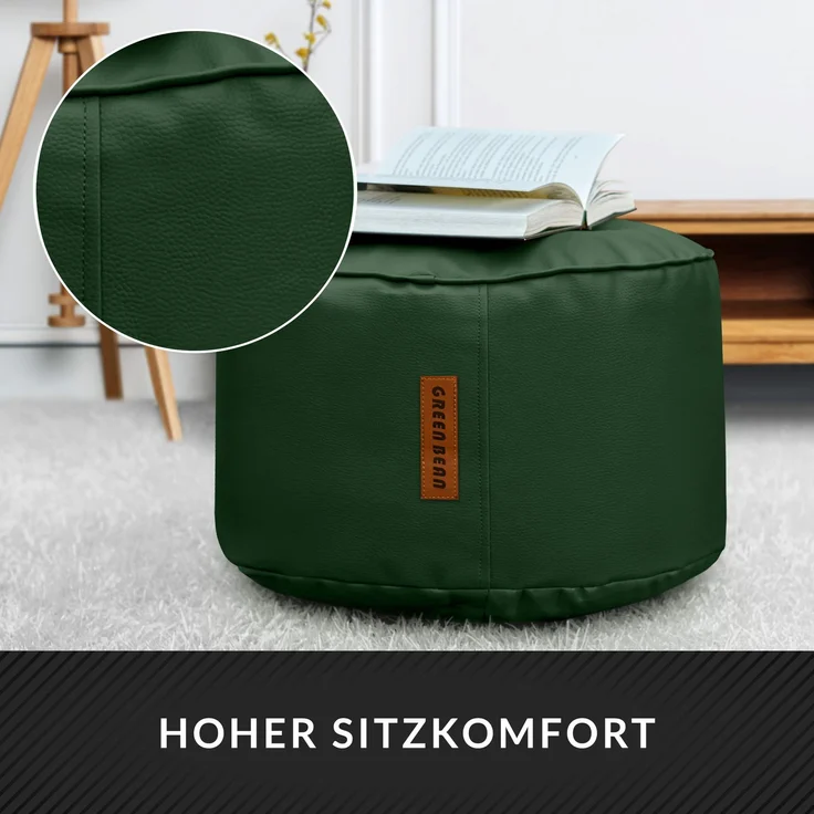 Green Bean® Sitzhocker aus Kunstleder - Pouf mit EPS Perlen Füllung - 43 x 30 cm - perfekte Ergänzung zum Sitzsack - Dunkelgrün – Bild 5