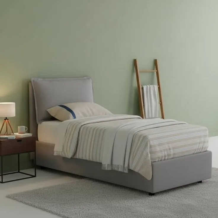 Talamo Italia - Rossella-Einzelbett, Bettkasten mit Stoffbezug, 100 % Made in Italy, Öffnung vorne, inklusive Matratze 80x200 cm, Grau