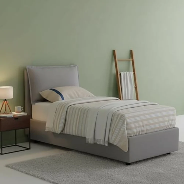 Talamo Italia - Rossella-Einzelbett, Bettkasten mit Stoffbezug, 100 % Made in Italy, Öffnung vorne, inklusive Matratze 80x200 cm, Grau – Bild 1