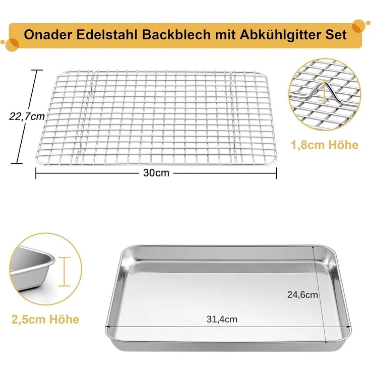 Onader Backblech Abkühlgitter Edelstahl Rechteckig Backform Ofenblech – Bild 2