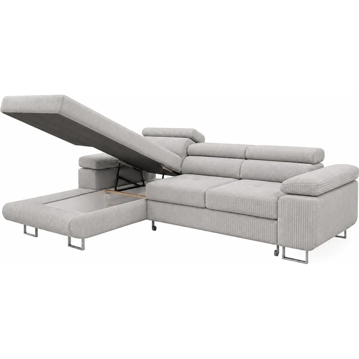 KRISAN MÖBEL Ecksofa PASSANO in Hellgrau 275 x 90 x 202 cm, Linke Ausführung mit Schlaffunktion und Bettkasten – Bild 4