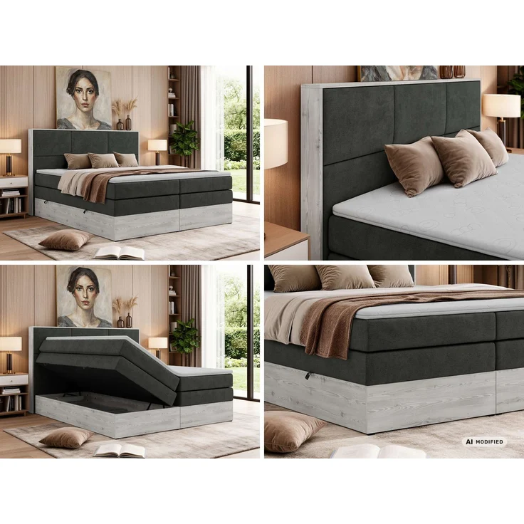 Boxspringbett DELNOR KING 140 x 200 cm Doppelbett mit Bettkasten Kopfteil 7-Zonen Multipocket-Matratze H4 Topper T25 ergonomisch Polsterbett - Dunkelgrau Stukture – Bild 2