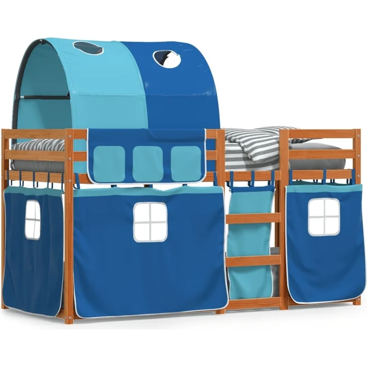 vidaXL Etagenbett mit Vorhängen Blau 80x200 cm Massivholz Kiefer 3284013 – Bild 1