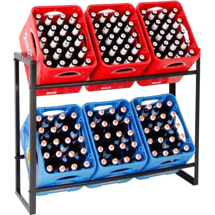 PROREGAL® Standregal Getränkekistenregal Königssee, HxBxT 82x105x32 cm, 6 Kästen, Getränkeregal, Schwarz, 2 Ebenen, 100kg Traglast pro Ebene, stabiles Kistenregal