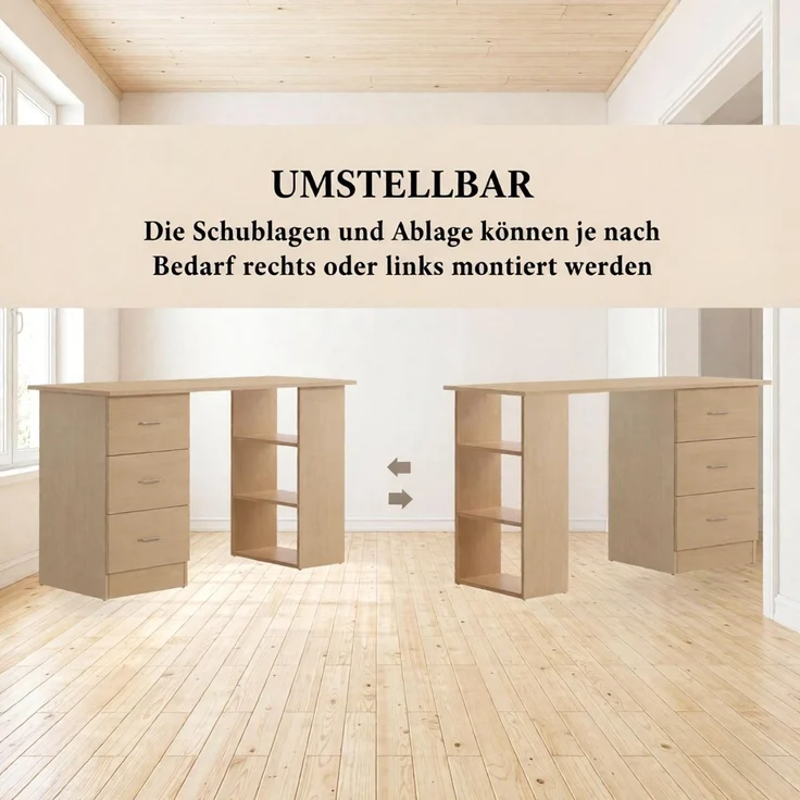 Funktionaler Computertisch,Moderner Schreibtisch mit Schubladen und offenem Regalfach,Bürotisch,Schreibtisch (nur mit Bürotisch)--Holz--120x49x72cm--YOUDENOVA – Bild 6