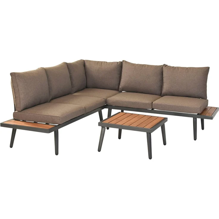 MERXX Gartenlounge-Set »Korfu«, (Set, 13-tlg, mit seitlicher Ablagefläche aus Kunststoff in Holzoptik), Eckbank ink. Sitz- und Rückenkissen – Bild 3