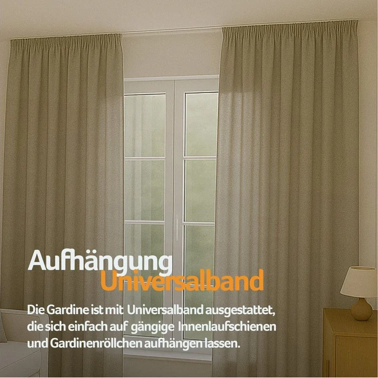 Bestlivings Gardine "Ellen" mit Universalband (2 St), Kräuselband, blickdicht, in moderner Satin-Optik, einfarbig, modern, waschbar bei 30°C – Bild 3