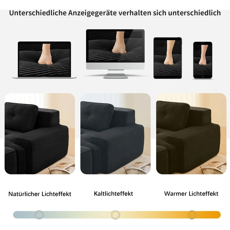 Modulares Sofa aus Cord mit boneless Design, schwarz – Bild 7