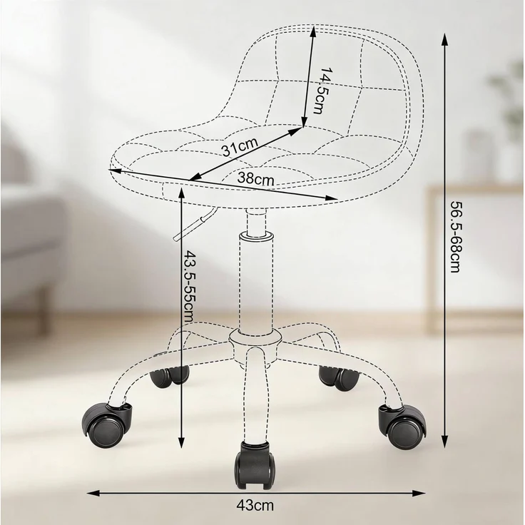 Bürohocker aus Samt, höhenverstellbar & drehbar, 38x31 cm, Cremeweiß – Bild 5