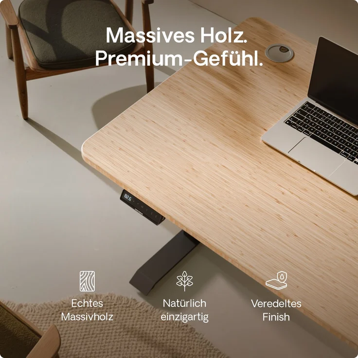 Desktronic HomePro Elektrisch höhenverstellbarer Schreibtisch 160x80cm Bambus/Schwarz mit Memory-Funktion, Anti-Kollisions Technologie, USB-A und USB-C-Ladeanschlüssen – Bild 8