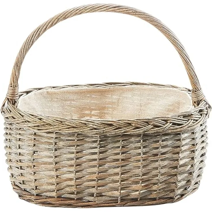 Kobolo Dekokorb Henkelkorb aus grauer Weide mit Textilfutter (1 Stück)