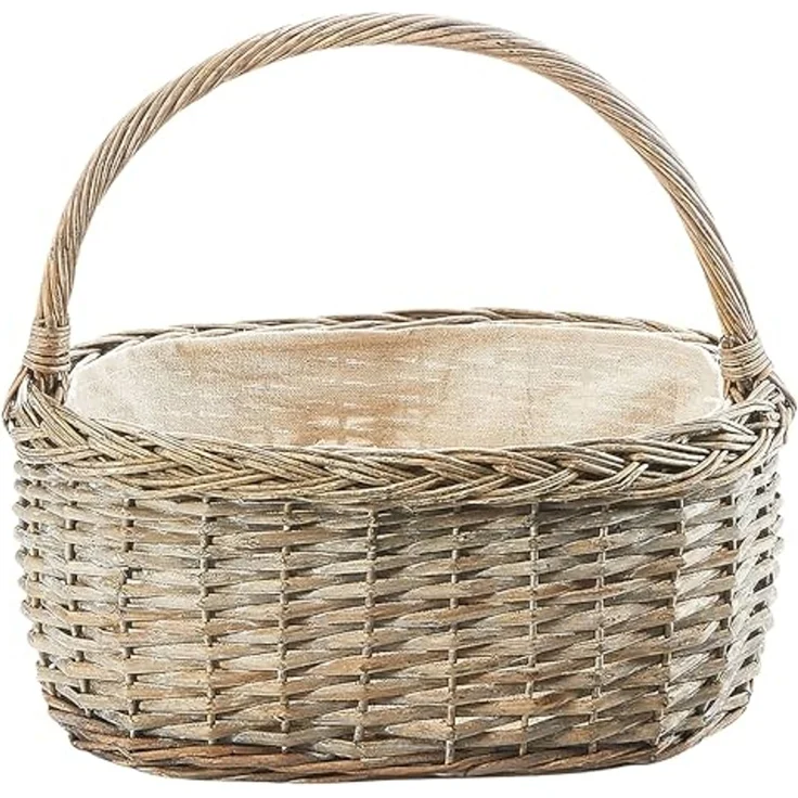 Kobolo Dekokorb Henkelkorb aus grauer Weide mit Textilfutter (1 Stück) – Bild 1