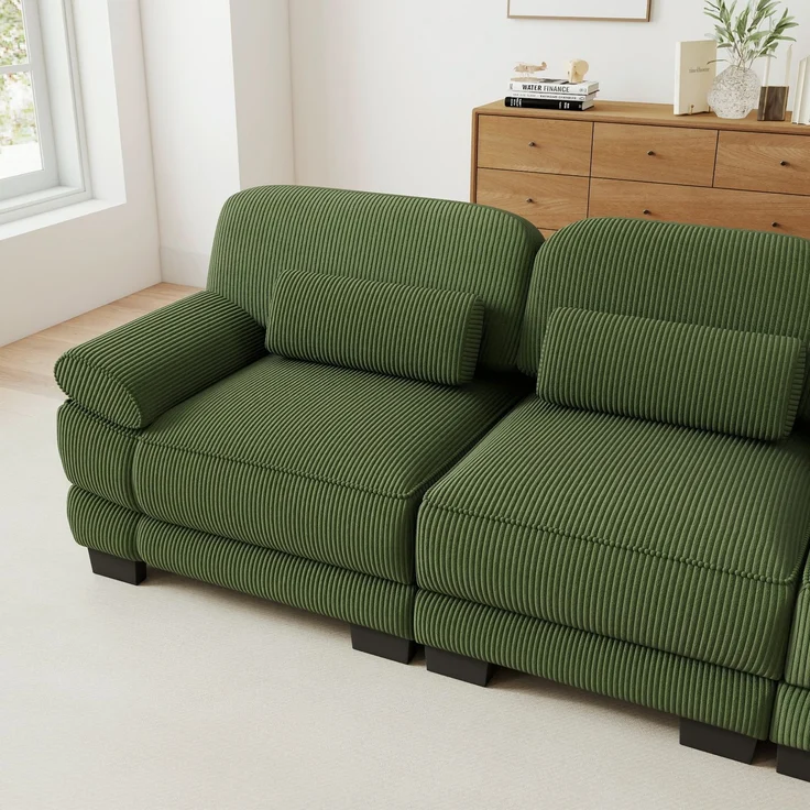 3-Sitzer-Modulsofa 265x88,5x94 cm aus grünem Cord mit Lendenkissen – Bild 8