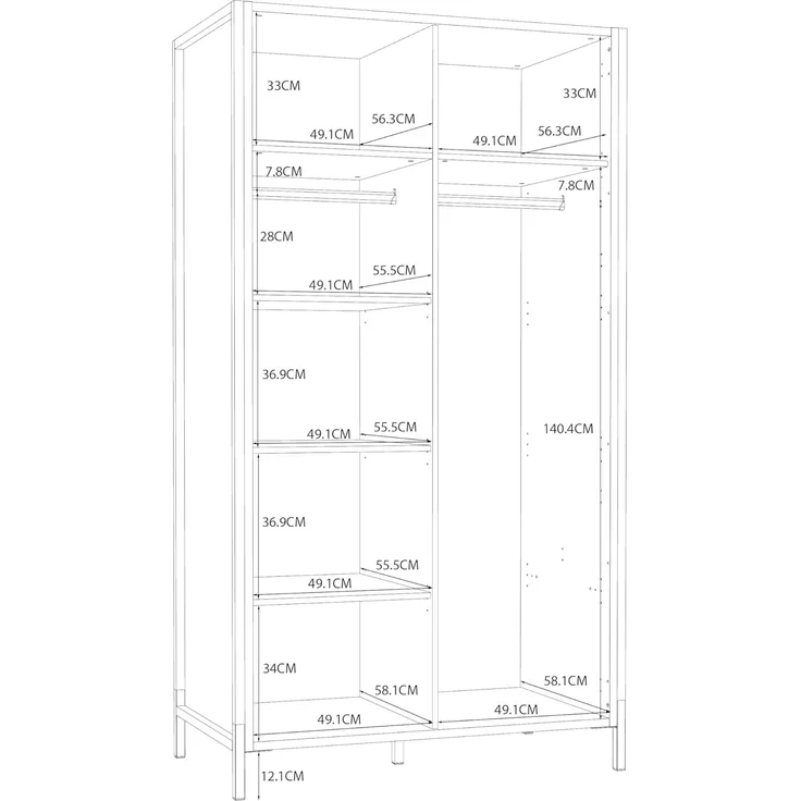 FORTE Oriental Tree Moderner Kleiderschrank 110, 2-türig, Beige/Braun, 109,1 cm B x 199,9 cm H x 62,2 cm T – Bild 7
