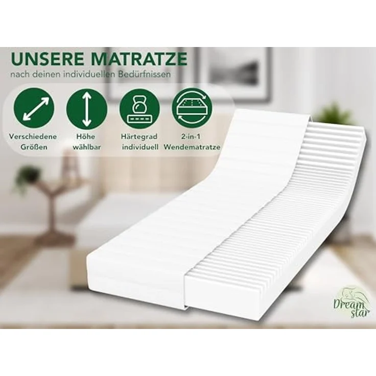 DREAMSTAR Easy Flex | ergonische 7-Zonen Kaltschaummatratze | Härtegrad 2 und 3 (H2 & H3) | Rollmatratze 16 cm | Made in EU I 140x190 cm – Bild 1