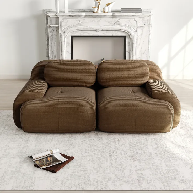 Loveseat-Sofa aus Cordstoff,modular kombinierbar mit geschwungenen Armlehnen und rutschfester Unterseite hochelastische Polsterung für Wohnzimmer Schlafzimmer und Heimkino,Cordstoff,Braun,