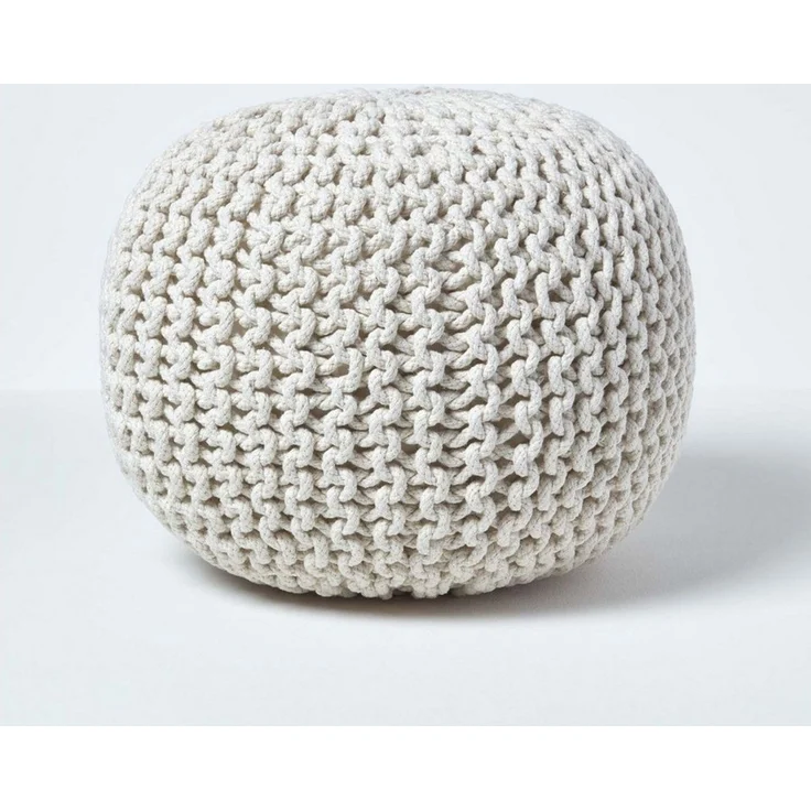 Homescapes Pouf Runder Strickpouf 100% Baumwolle, natur – Bild 5