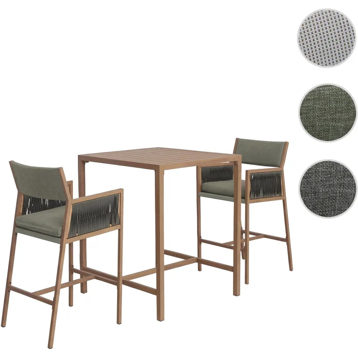 Set Bartisch + 2x Barhocker HWC-Q12, Barstuhl Stehtisch, Polyrattan Olefin (210 g/m²) ~ grün – Bild 10
