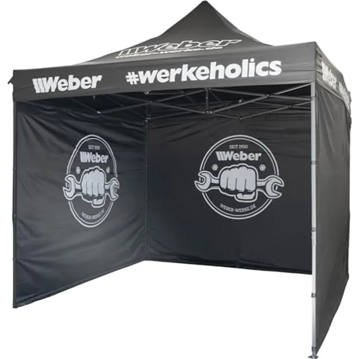 Weber #Werkeholics Easy-Up Zelt 3 x 3 m, wasserabweisend mit 3 Seitenwänden, Stahlgerüst