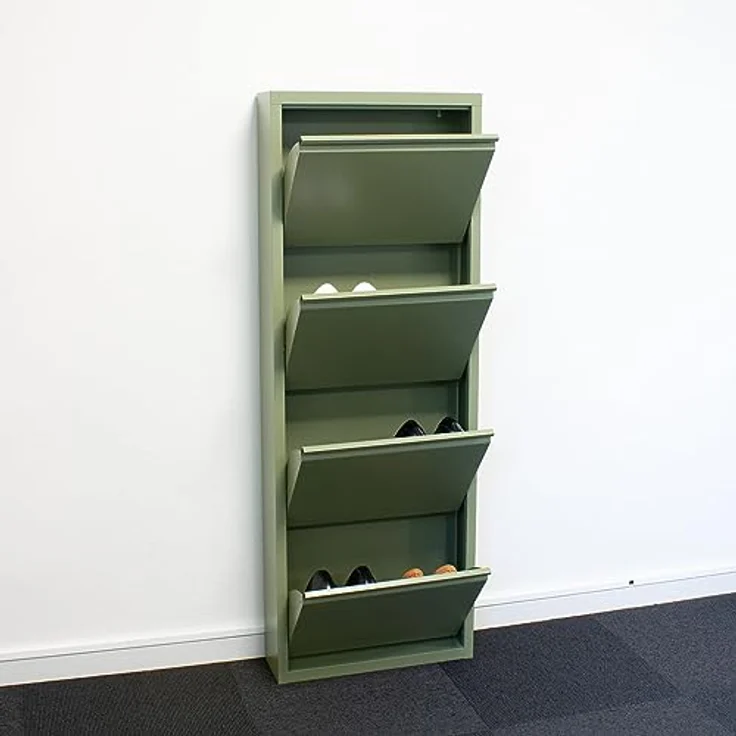 ebuy24 Pisa Schuhkipper, Grün, Metall, 150x140x16 cm, mit 12 Klappen für platzsparende Schuhaufbewahrung – Bild 5